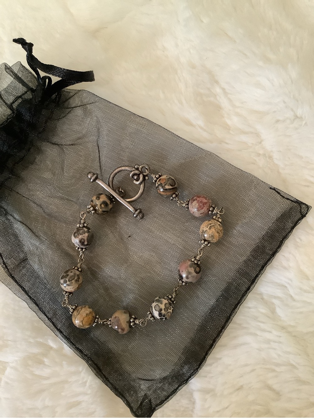 Beaded Jasper Stone Bracelet in Beige and Brown — Women Jewelry